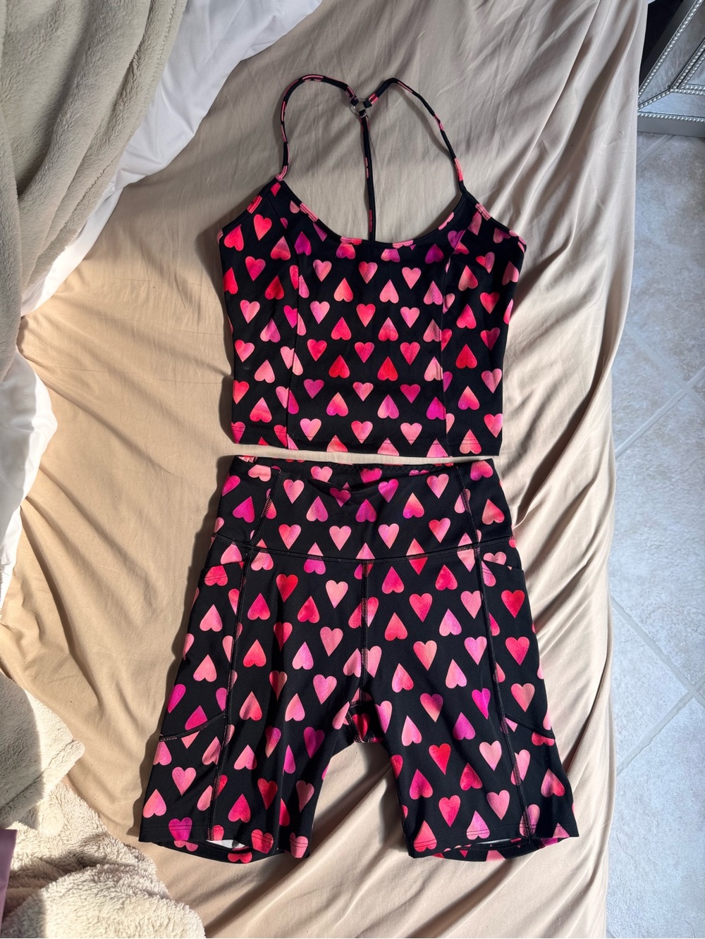 Victoria’s Secret Active Set with Pink & Red Heart Print